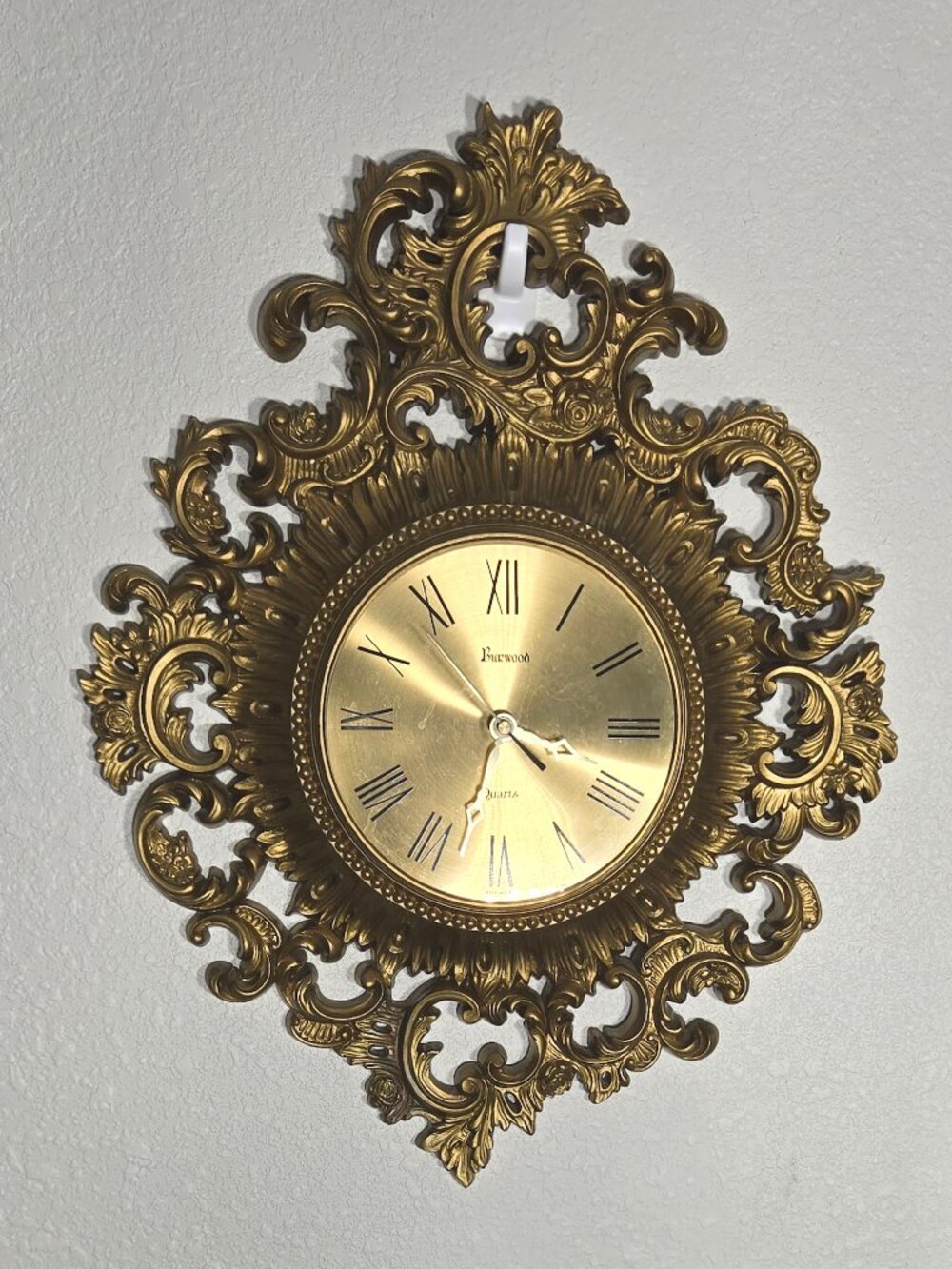 Hollywood Regency Gold Wall Clock, Vintage 1965 Burwood Clock Working, MCM Retro